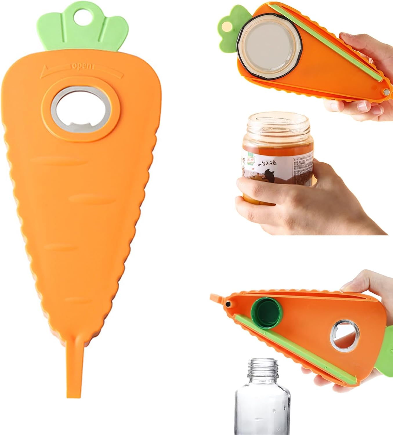 Jar Opener Bottle Opener for Weak Hands, Can & Lids Effortless Tool Openers for Seniors with Arthritis, Carrot Shaped Kitchen Gadgets Easy Twist Off Lids and Bottle Caps
