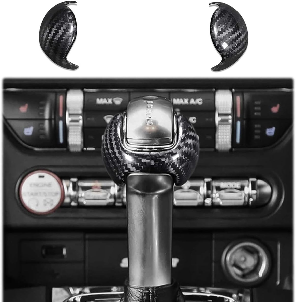Carbon Fiber Gear Shift Knob Trim Cover For Ford Mustang 2010-2014 | 2-Piece Set, ABS Material | TESIN Brand