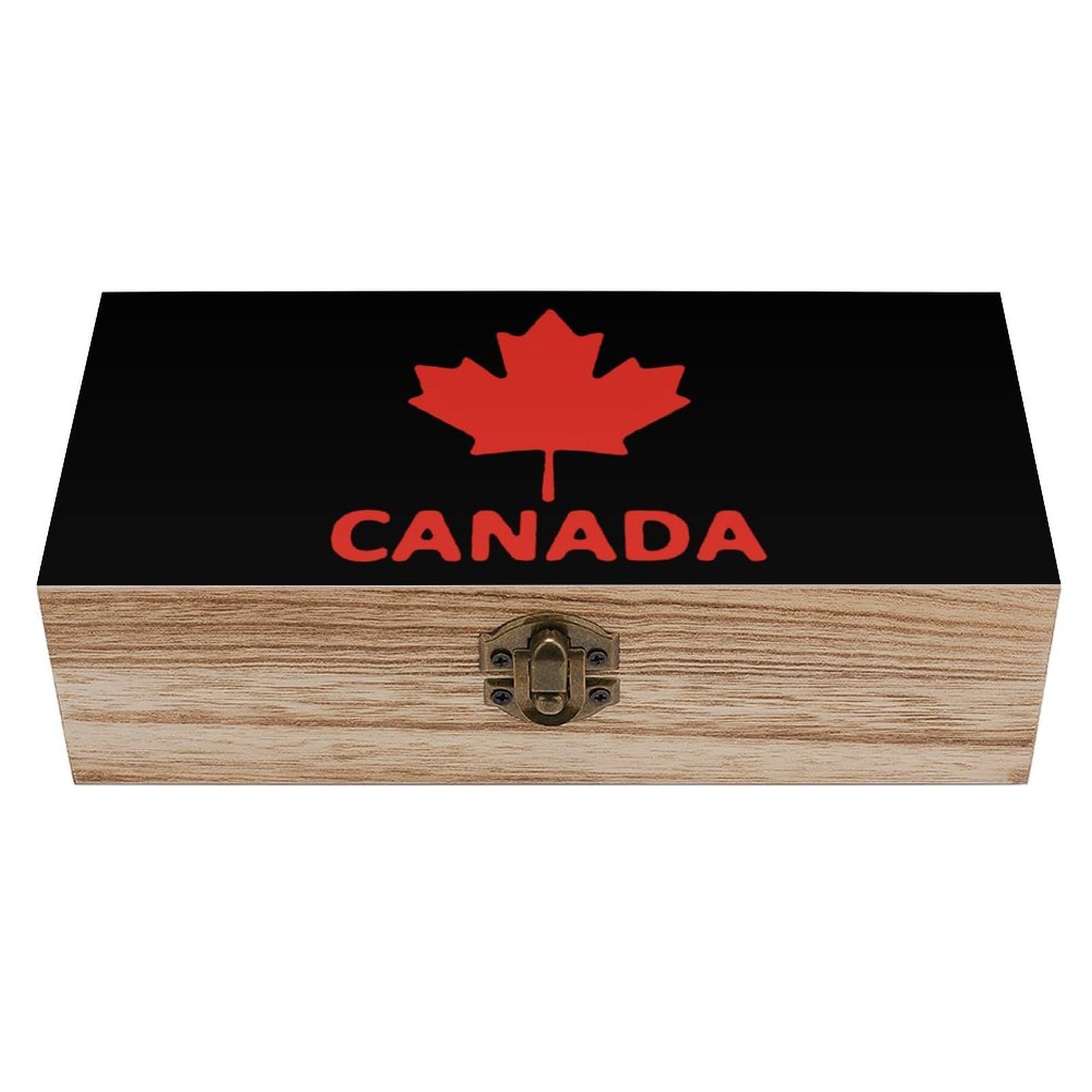 CGSBNGHA Canada Flag Maple Wooden Storage Boxes with Lid Memory Box Decorative Organiser for Office And Home