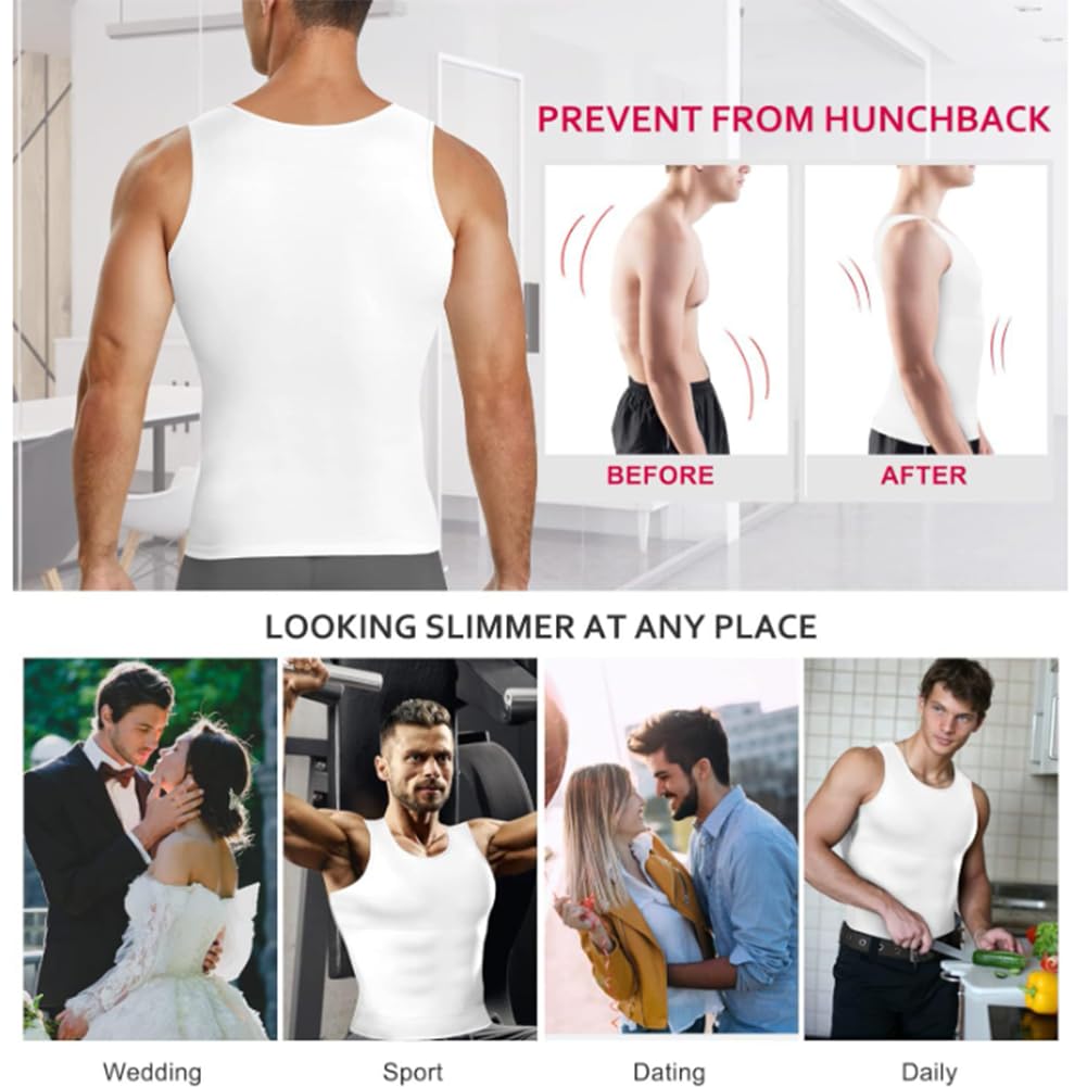 Herren Kompressionsshirt Shapewear Abnehmen Body Shaper Weste Gewichtsverlust Tanktops(Weiß-Mittel