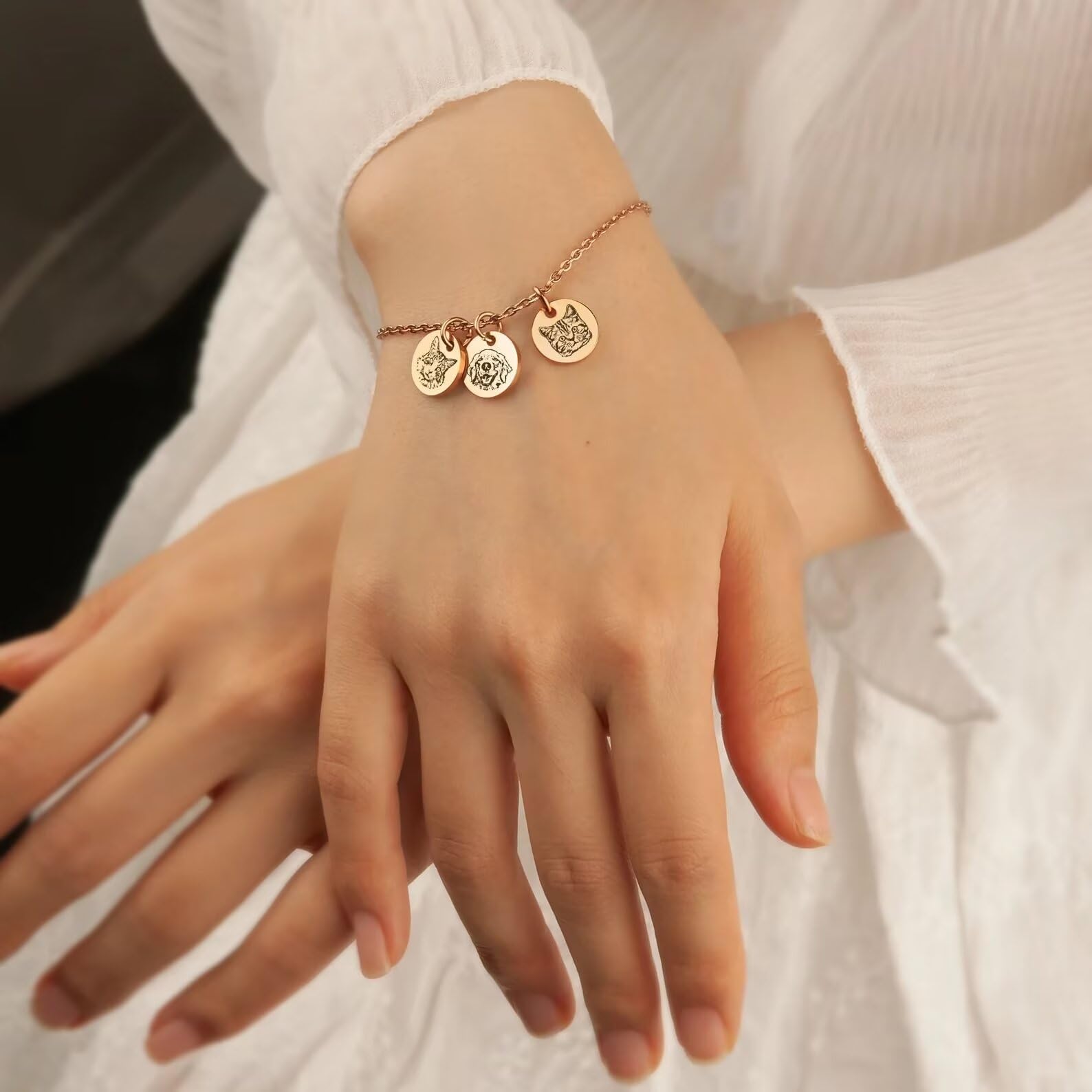 Joyería de fotos de gato - Pulsera personalizada de retrato de mascota - Pulsera de encanto de retrato de gato grabado - Pulsera de mamá de perro - Regalo de cumpleaños para niños