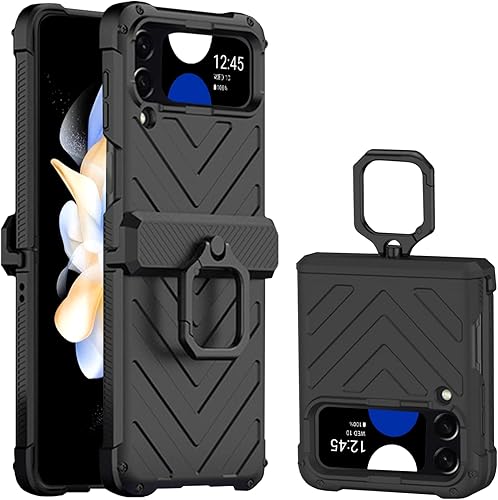 Miimall Funda compatible con Galaxy Flip 4, Z Flip 4 Case Ring Holder Magnetic Hinge Protector Kickstand Todo Incluido Carcasas protectoras para