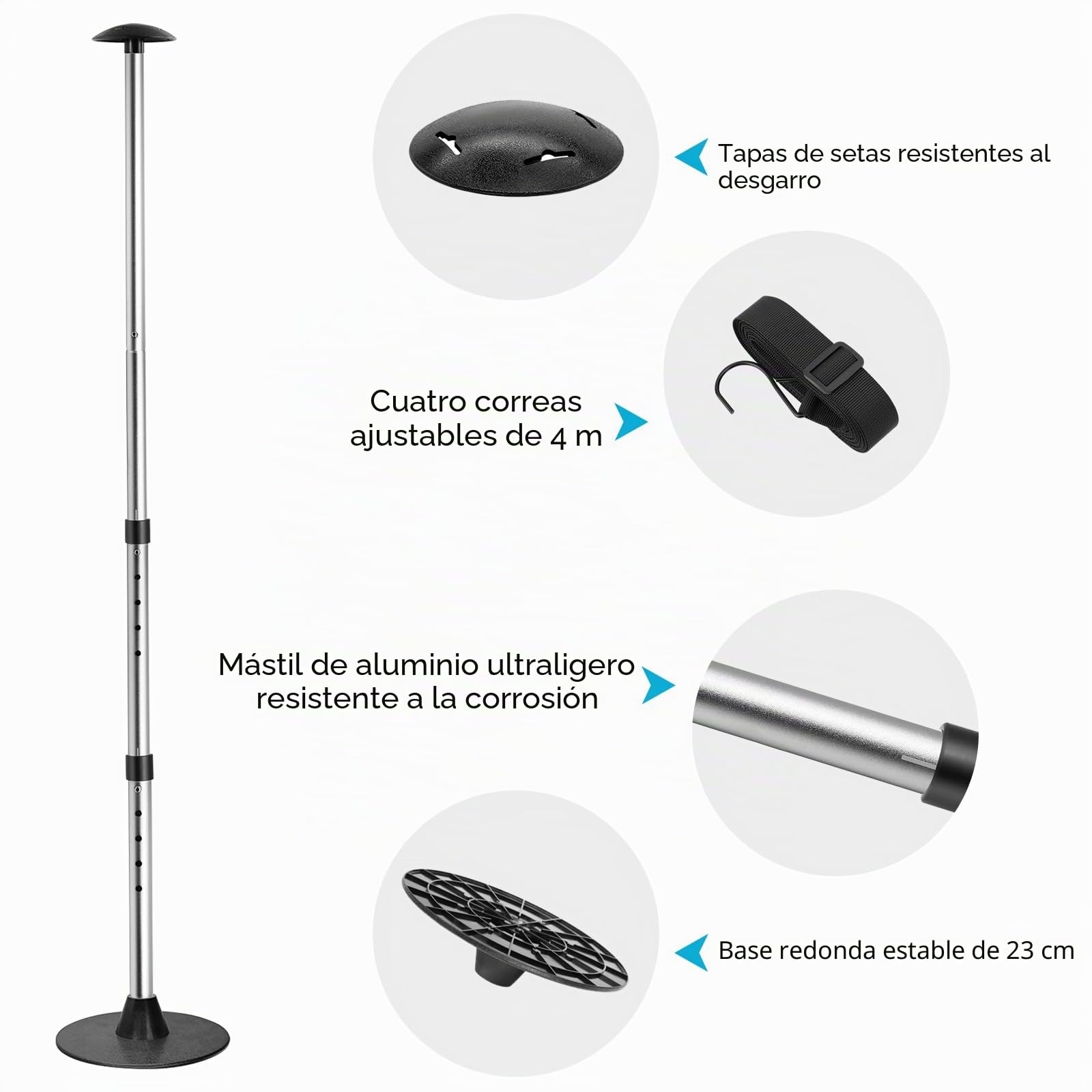 KOMCLUB - Barra de soporte para lona de barco, ajustable, portátil, aluminio + ABS, color azul