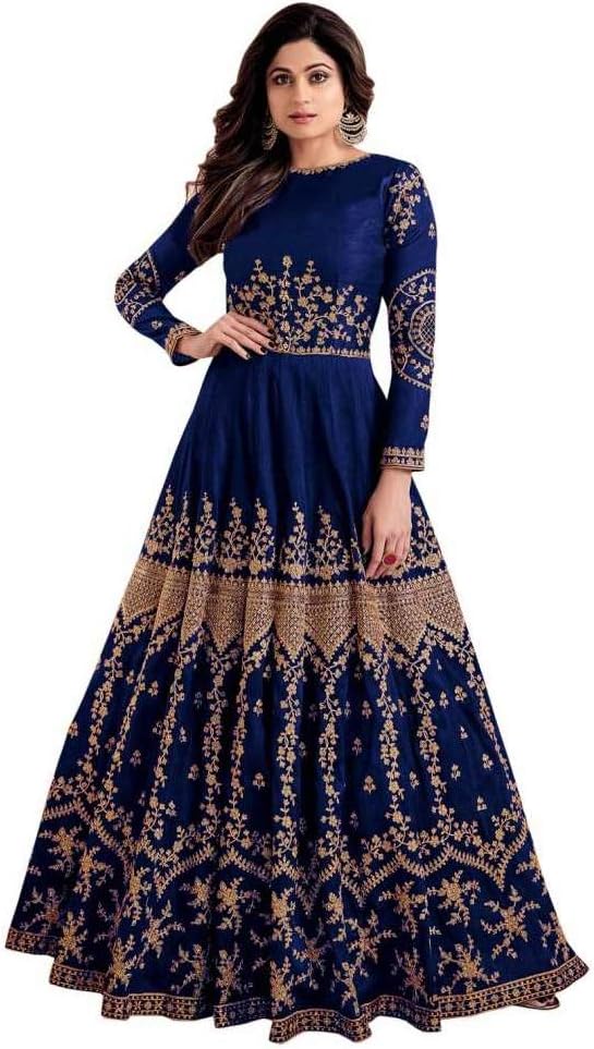 Fast Fashions Women's Fit And Flare Knee Length Gown (Free Size_Blue)