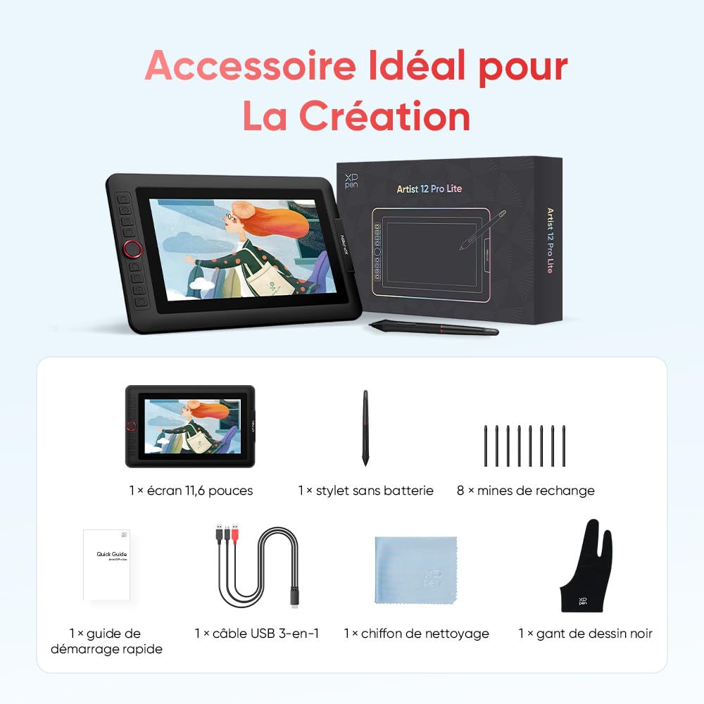 XP-PEN Artist 12 Pro Tablette Graphique avec Ecran HD IPS 11.6" Stylet à 8192 Niveaux avec Inclinaison et 8 Touches de Raccourcis - Compatible avec Mac, Windows | Écran Laminé Anti-Parallaxe | Couleurs 72% NTSC | Stylet 8192 Niveaux | Molette Personnalisa
