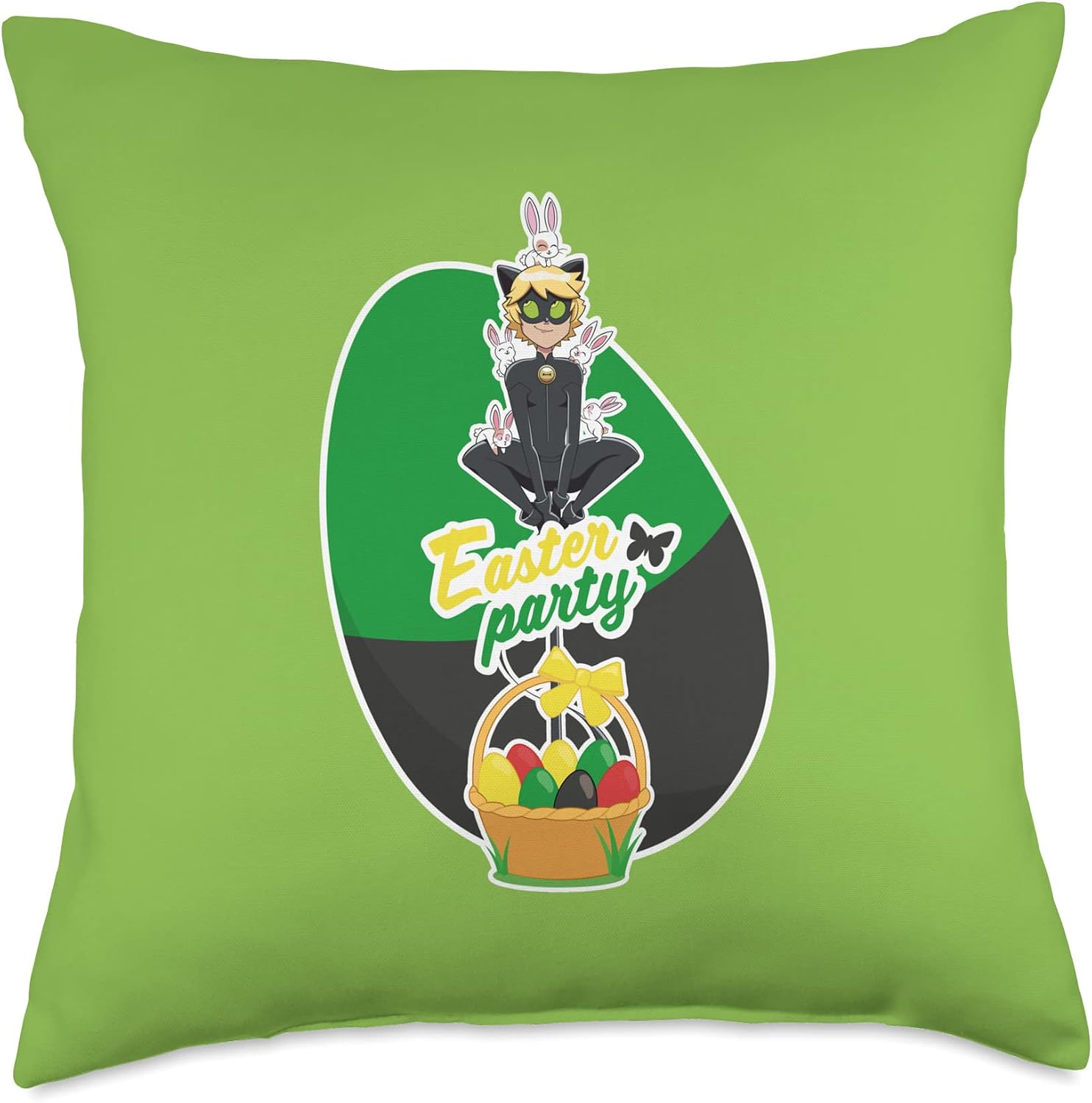Miraculous Ladybug Spring Collection Easter Party Cat Noir Throw Pillow