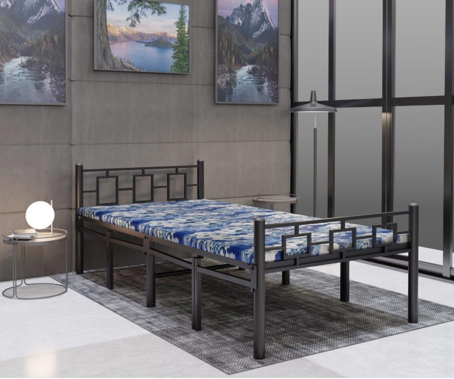 Sahni Foldable Furniture Modern Style Folding Metal Bed with Mattress for Adult and Guest (Glossy Black Finish 6ft by 3ft)-image-42