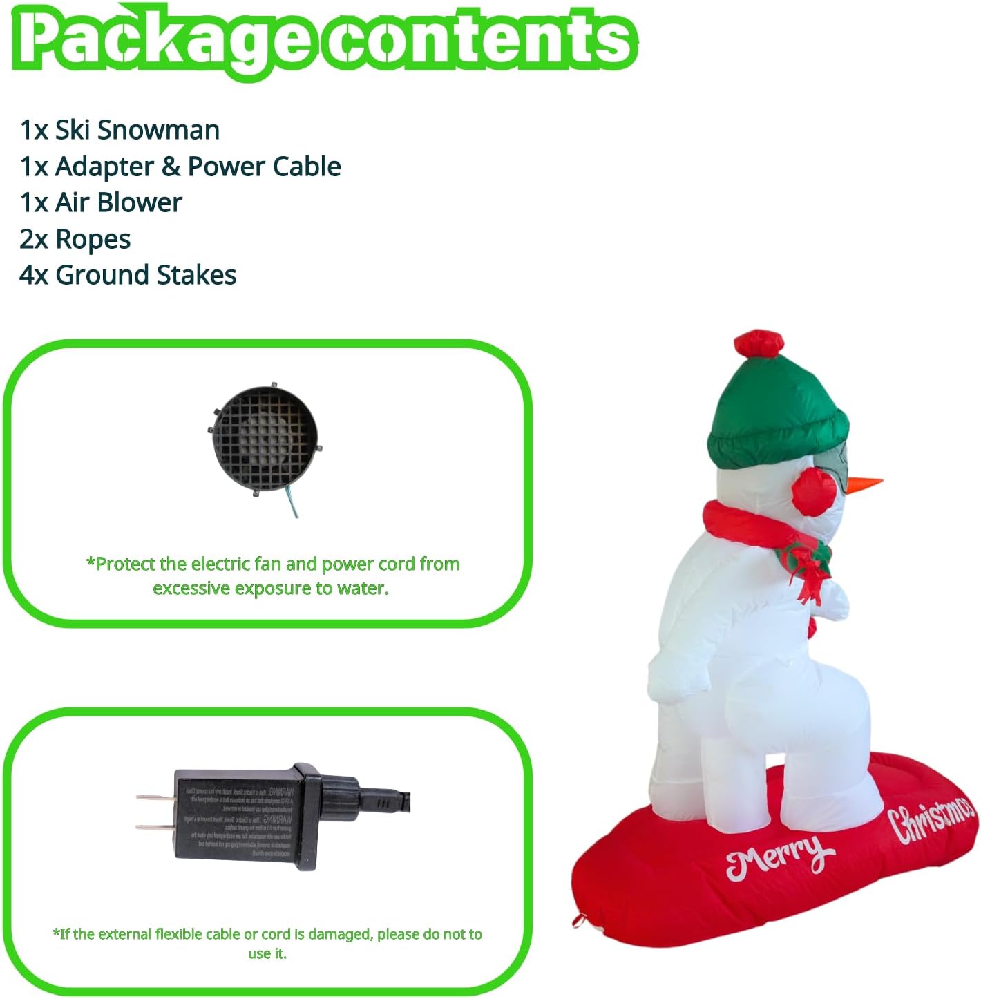 PTS 4FT Inflatable Skiing Snowman Outdoor Decoration, Christmas Blow Up Yard Decorations, Built-in LED Lights Inflatables Xmas Holiday Funny Decor for Indoor Lawn Garden - Image 5