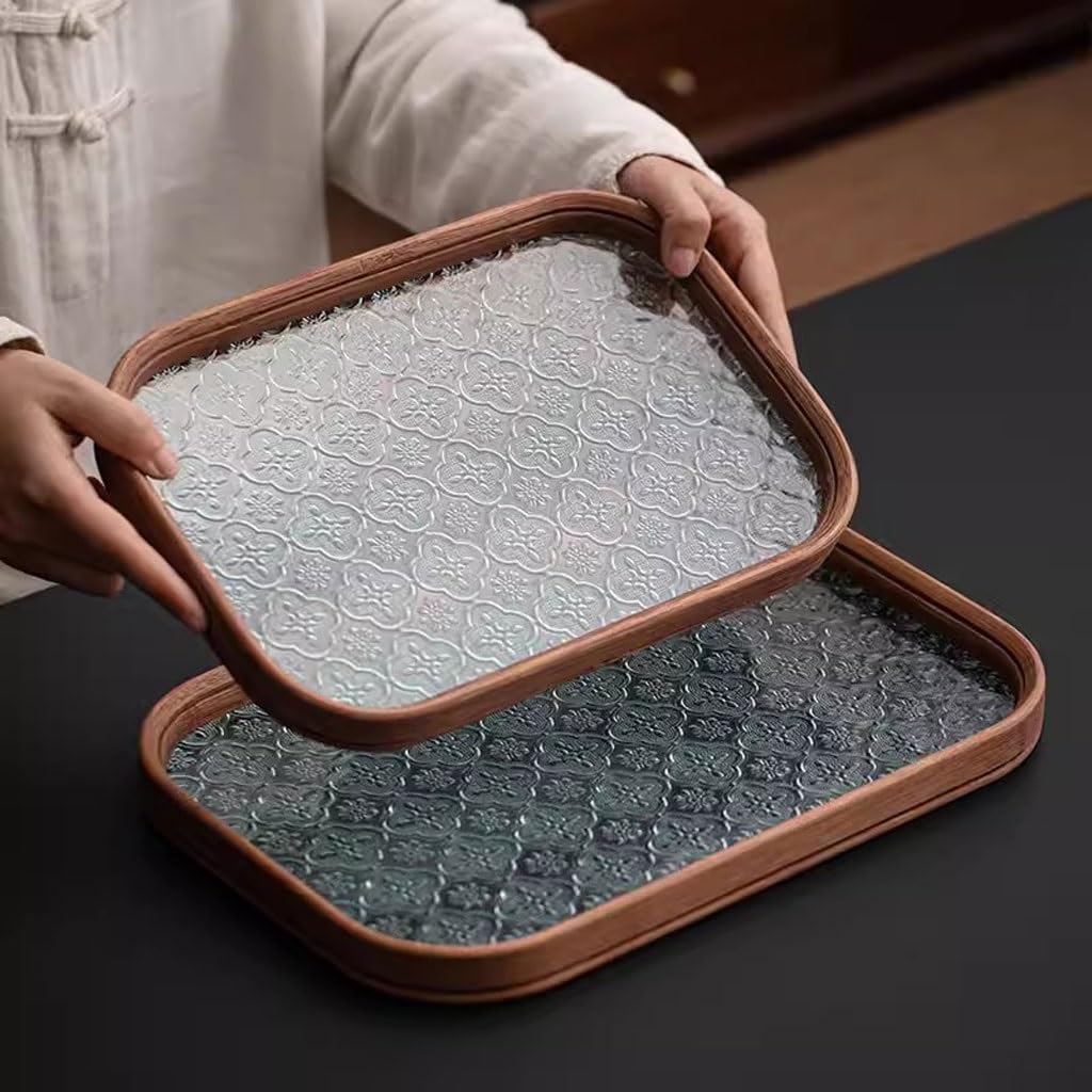 Bandeja para Servir té Chino de Vidrio con Forma de Manzana Silvestre, Ideal para el hogar, para la Tarde, para Preparar té en seco, para Comer en el Regazo (A)