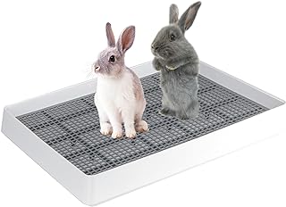 FHTONGE Extra Large Rabbit Litter Box Trainer Tray, Bunny Potty Training Litter Box for Cage,Rectangular Rabbits Litter Pan Pet Toilet with Grid for Squirrel Guinea Pig Rat Chinchilla Hedgehog Hamster