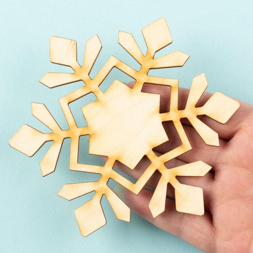 Factory Direct Craft Pack of 24 Unfinished Wood Snowflake Cutouts - Christmas Snowflake Wooden Shapes for Holiday Crafts and Winter Decorations - Made in USA (Size: 5 inch)