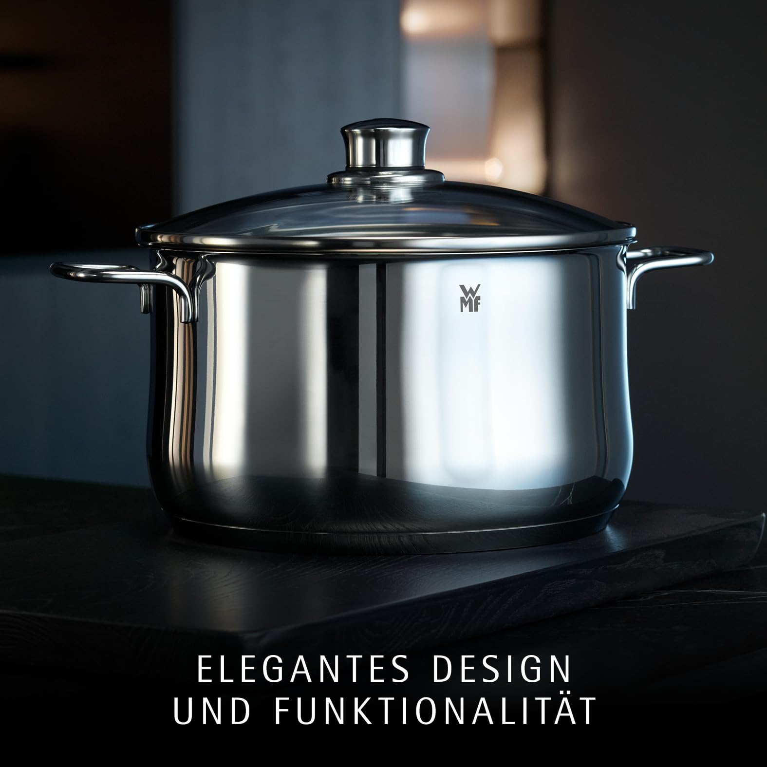 WMF Diadem Plus Topfset Induktion 4-teilig, Kochtopf Set mit Glasdeckel, breiter Schüttrand, Cromargan Edelstahl poliert, Induktions Töpfe Set unbeschichtet, alle Herdarten, spülmaschinengeeignet