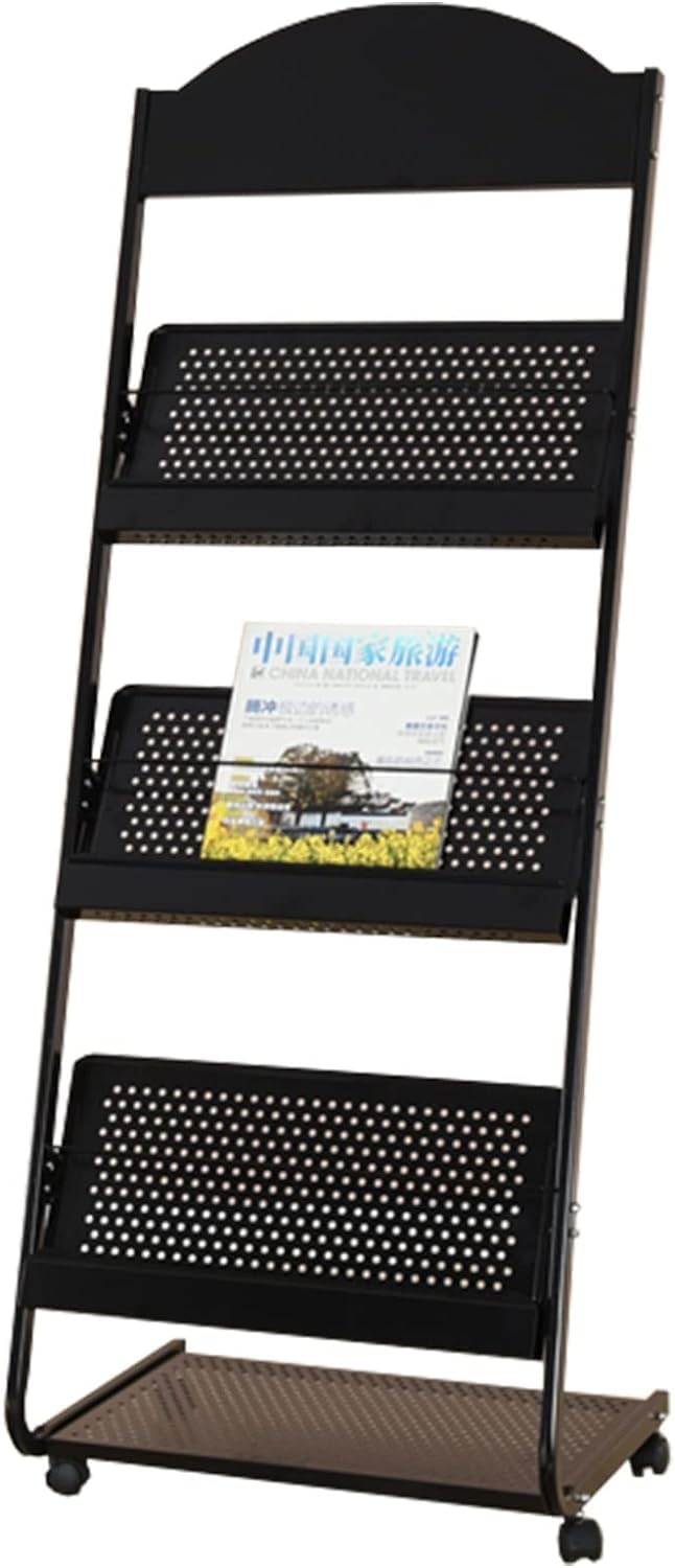 JKJZSALJ Brochure Display Magazine Rack Floor Standing,Magazine Rack 4-Layer Floor-Standing Brochure Display Stand Commercial Leaflets Poster Organizer With Wheels