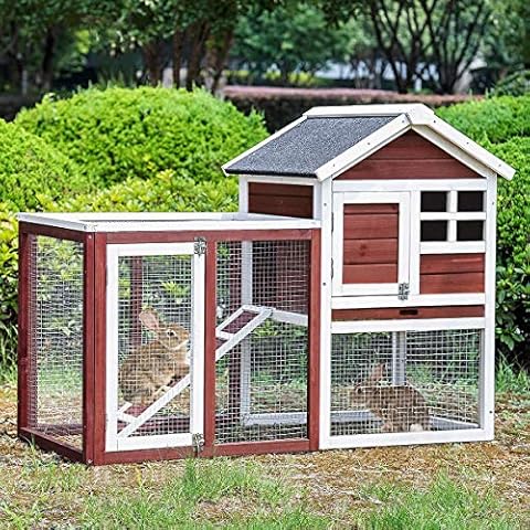 Leisure Zone Weatherproof Wooden Rabbit Hutch House with Outdoor Run, Bunny Hutch House Overall Size: L 118 x D 60.5 x H 92 cm Cover