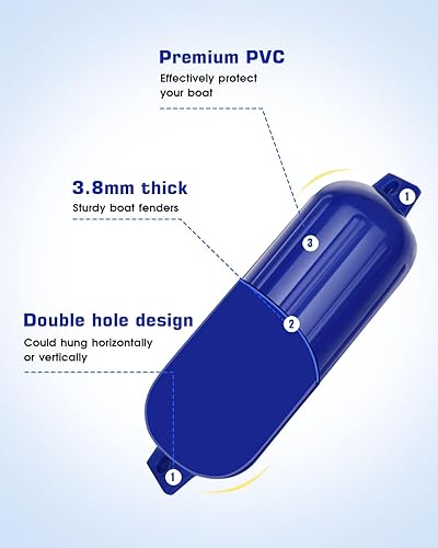 Miniatura 3 de Goottan Guardabarros para barco, 4 unidades para acoplamiento con 4 cuerdas, 1 bomba de aire y 4 agujas, parachoques inflables acanalados para