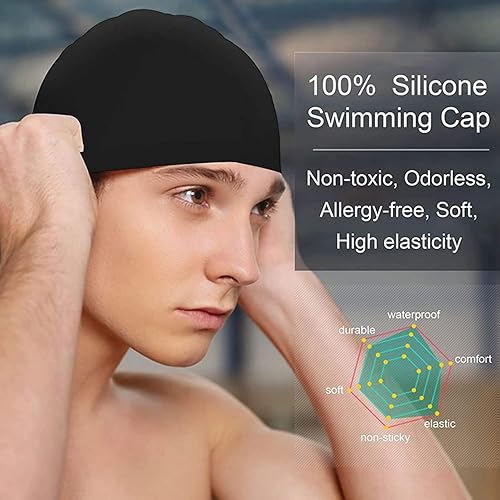 Miniatura 3 de Gorro de natación de silicona para adultos, 2 paquetes, gorra de natación de alta elasticidad que mantiene el cabello limpio y transpirable, ajuste
