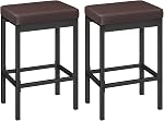 HOOBRO Bar Stools, Set of 2 Bar Chairs, 63 cm Height Stools, Breakfast Bar Stools, Kitchen Bar Chairs, 5 cm Thick Upholstery, for Kitchen, Dining Room, Cafe, Bar Counter, Black BB21BY01