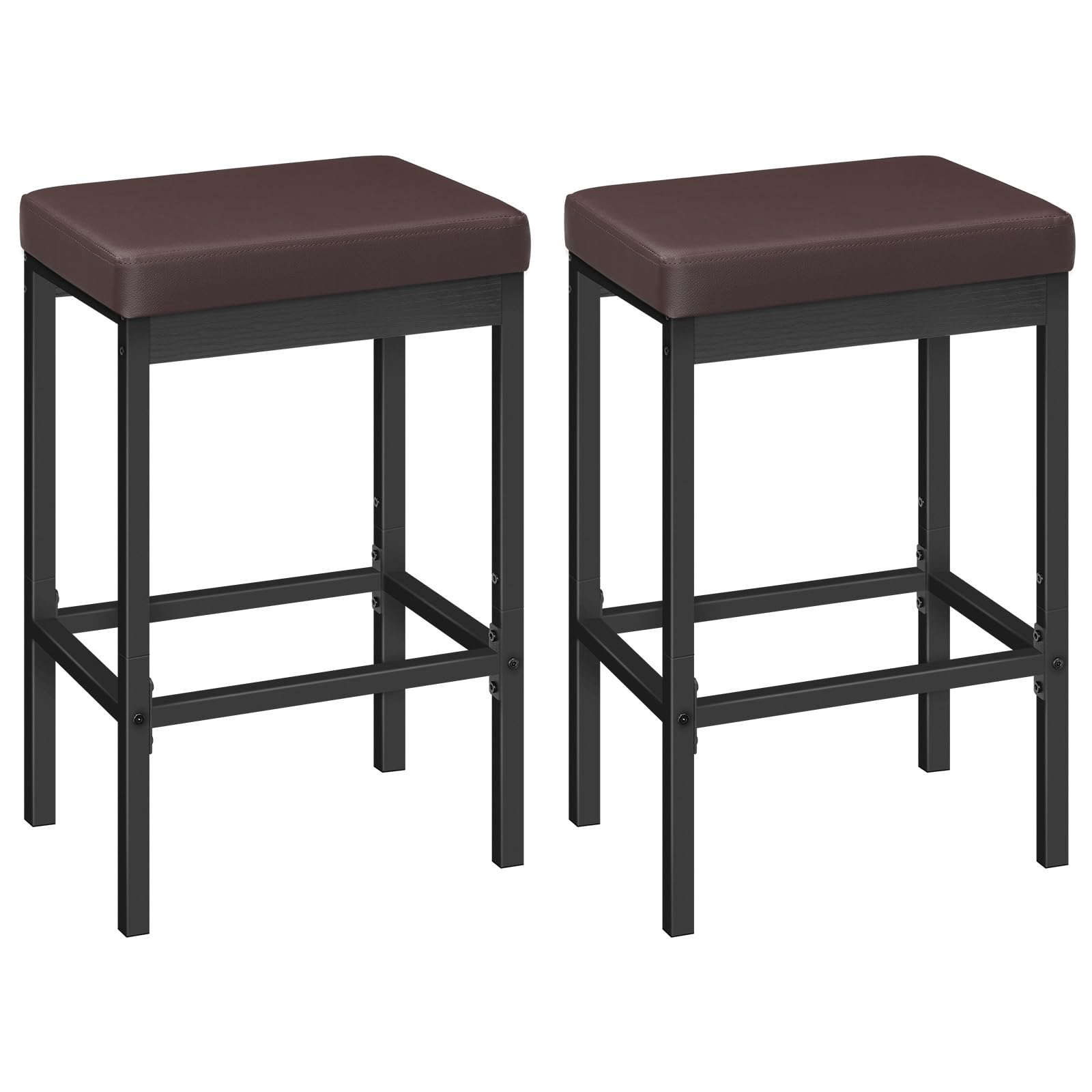 HOOBRO Bar Stools, Set of 2 Bar Chairs, 24.8-Inch Height Stools, Breakfast Bar Stools, Kitchen Bar Chairs, 2" Thick Upholstery, for Kitchen, Dining Room, Cafe, Bar Counter, Brown and Black BC21BY01