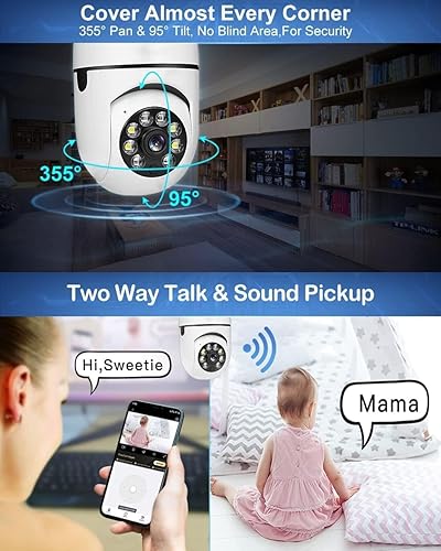 Miniatura 4 de Cámaras de seguridad de bombilla, 2.4 GHz y 5 GHz 1080 p vigilancia inalámbrica Wifi Cámaras interiores 360  Pantilt Panorámica IP toma de luz vino