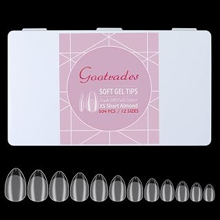 gootrades Extra Short Almond Gel x Nail Tips for Soak Off Extension, 504PCS Half Matte XS Almond Soft Full Cover, Pre-buff Shaped Press On False Tips for Salons, and DIY Art at Home(12 Sizes)