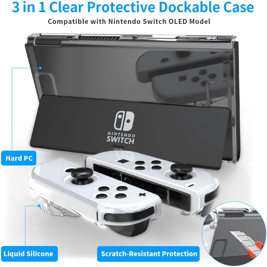 Dockable Liquid Silicone Case for Switch OLED, Compatible with Nintendo Switch OLED Model, OIVO 3-in-1 Switch OLED Clear Protective Cover for Switch OLED Console