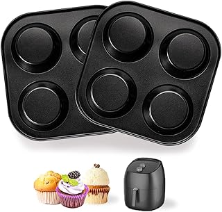 Muffin Pan 4 Cup, 2 Pcs Cupcake Pan Non Toxic Air Fryer Mini Muffin Pan Non Stick Bakeware Carbon Steel Muffins Pan for Making Muffins or Cupcakes