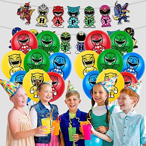 NA Power Rangers Balloon Decoration, Power Rangers Balloon Decoration Set Cartoon Balloon Party Supplies Themed Happy Birthday Banner, Cake Topper for Kids Baby Shower Decorations Supplies