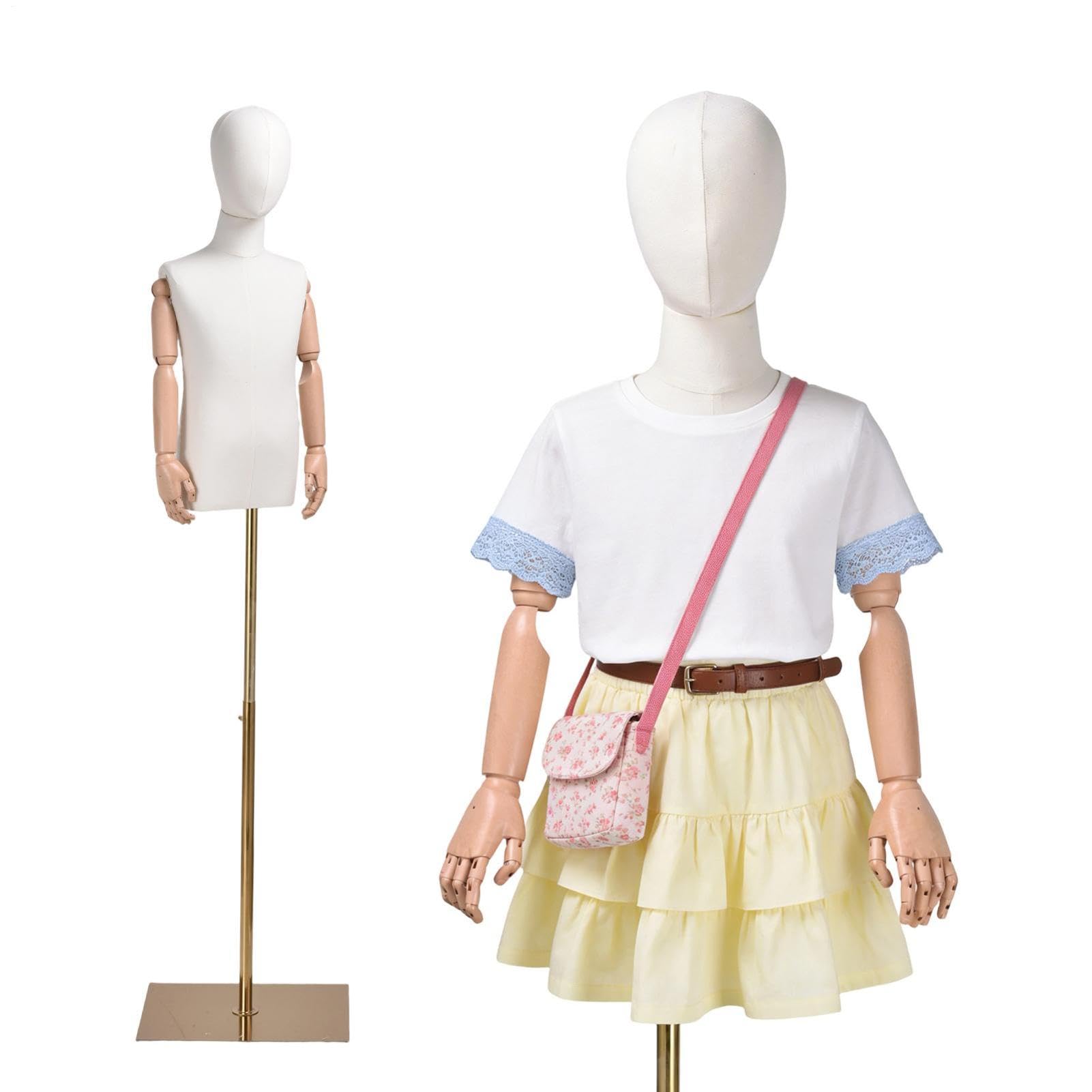 Kinder Schneiderpuppe Höhenverstellbar 132-185cm, Mannequin Torso Mit Leinen-Oberfläche & Kunststoff-Gelenkarmen, Robuste Metallbasis, Modulare Bauweise, Für Kinderbekleidung & Ausstellungen