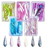 CHANGAR Ice Cube Aurora Glass Paper Nail Art Sticker, Colorful Laser Aurora Cellophane Gradient Candy Paper Strip Nail Sticker, Reflective Mirror Design DIY Nail Art Decoration (5 Boxes)