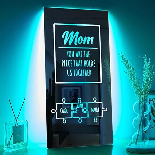Miniatura 64 de VEELU Espejo con nombre personalizado – Espejo con luz LED – Letrero con nombre personalizado para decoración de pared – Decoración de dormitorio