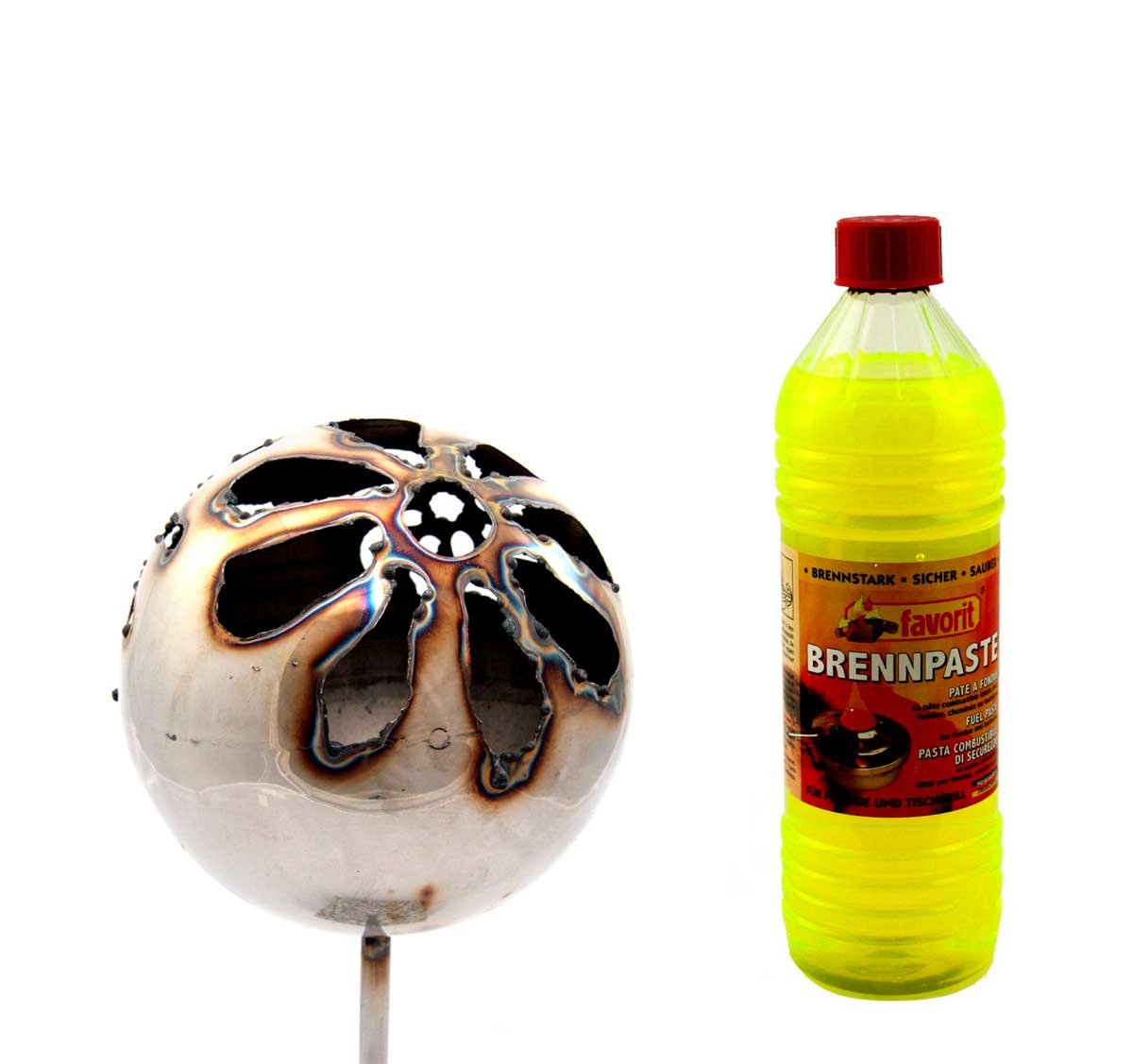 Gartenfackel Feuerkugel – Blume XL + 1Liter Brennpaste