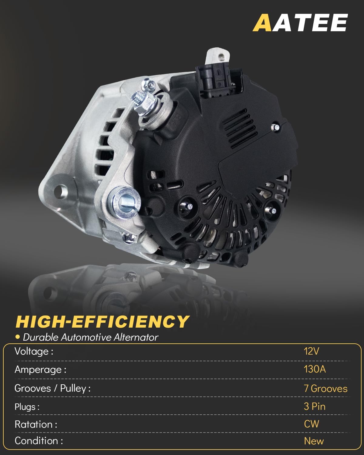 AATEE Stable Output Alternator for:-Nissan Pathfinder 2008 2009 2010 2011 2012 4.0L 5.6L, Xterra 2007-2015, Armada Titan Frontier, for:-Infiniti QX56, 12V 130A CW 7-Groove Pulley OE# 23100-ZH00A