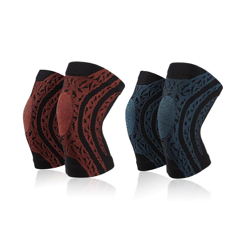 Exercise, protection Knitted Nylon Sports Knee Pads Four-sided Stretch Breathable Sweat-absorbent Silicone Running for Fitness, cycling, running, playing football(Blue,Medium)