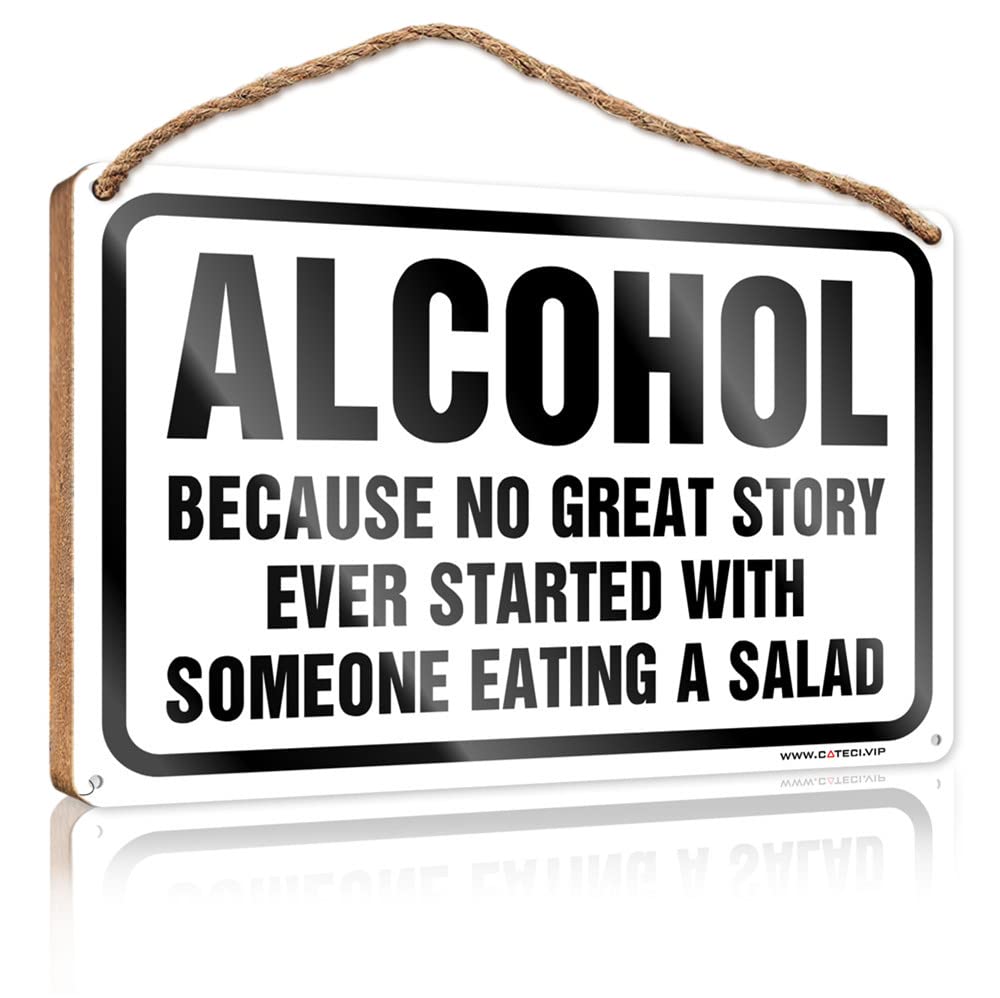 FRINTOXA Porch Signs And Decor Outdoor Because No Great Story Ever Started With Someone Eating A Salad Wooden Sign(15X28CM)