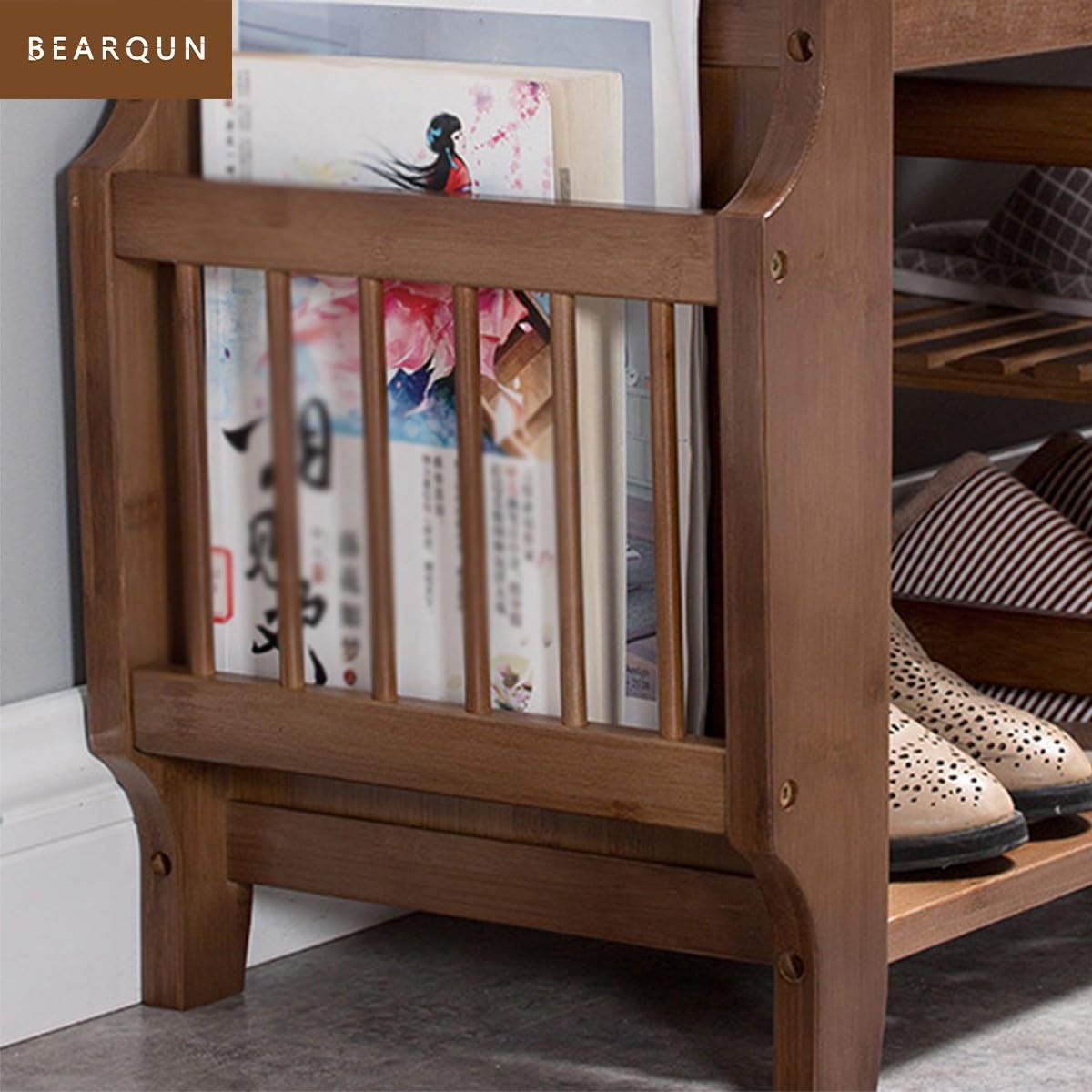Banc à chaussures en bois avec assise rembourrée – 2 niveaux avec étagères réglables – Slish Sto pour couloir, chambre à coucher, salon – 100 cm x 30 cm x 50 cm