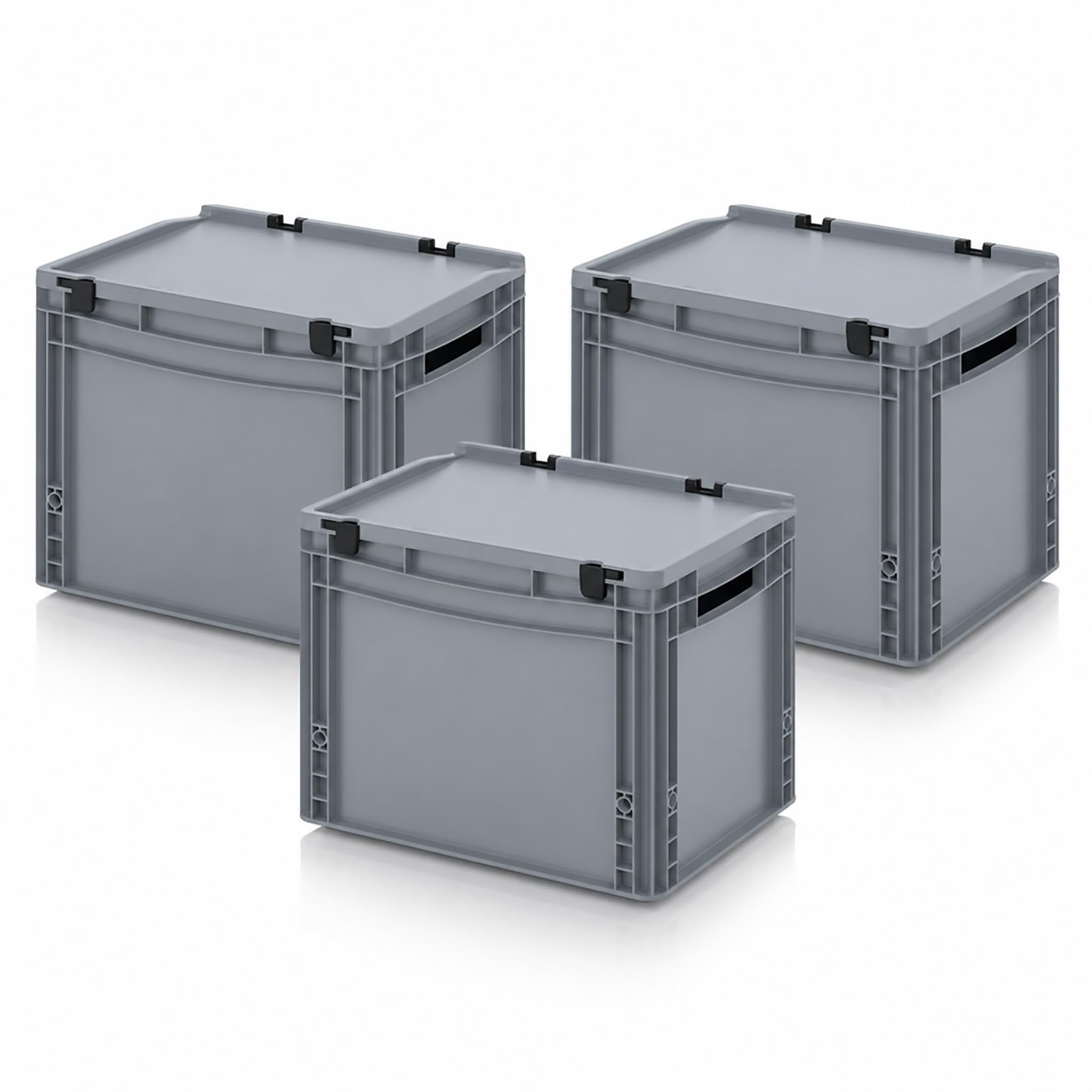 3 X AUER Eurobehälter mit Schanierdeckel ED 43/32 | 40 x 30 x 33,5 cm Stapelbox Lagerbox Keller-Kiste robust und leicht