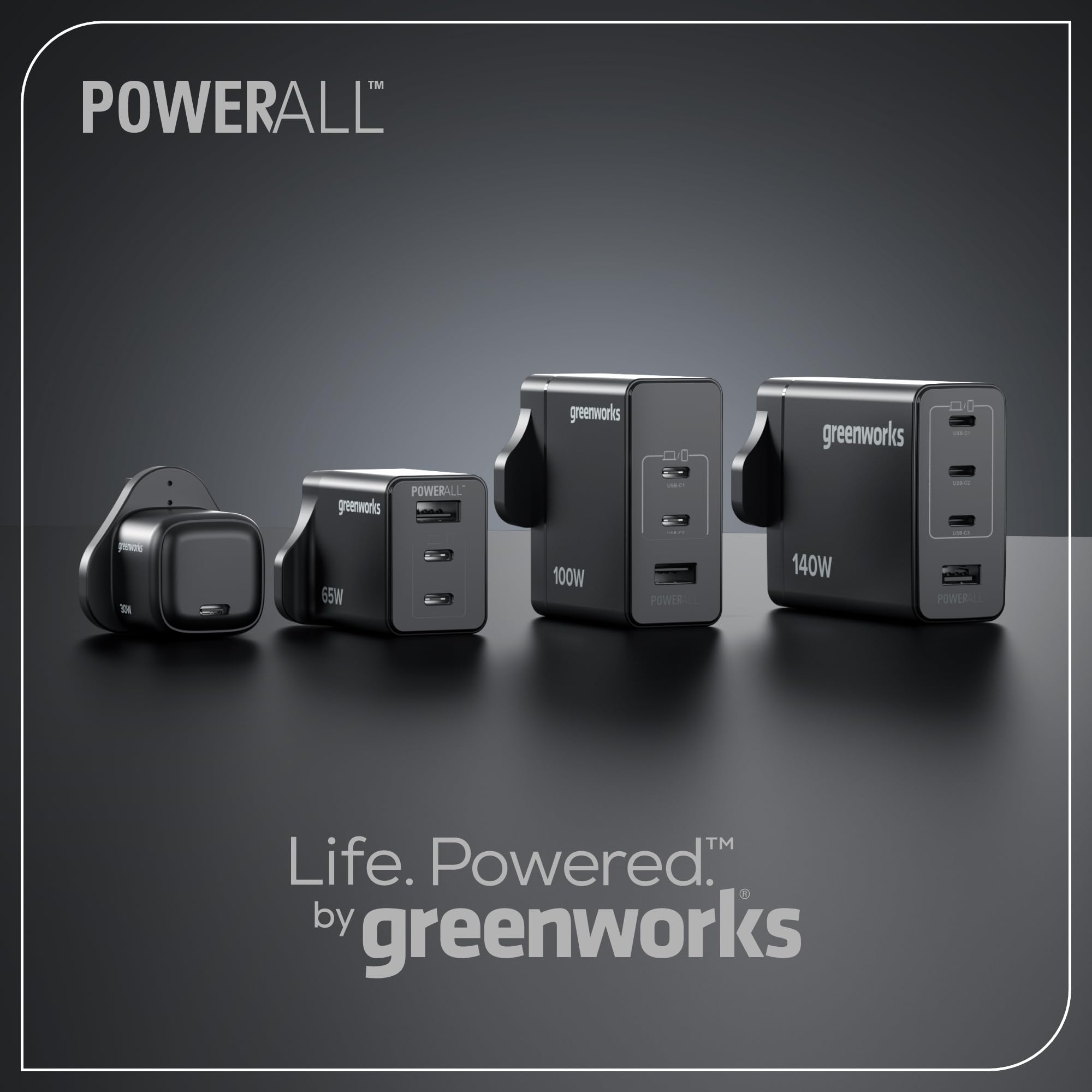 Greenworks Cargador USB C rápido 100 W Pod de 3 Puertos PPS, Fuente de compacta USB C para MacBook Pro/Air, iPad Pro, Galaxy S20, Note 20, iPhone 17 Pro MAX, Garantía de 3 años -AP100EA