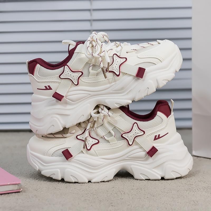 Chunky Pink Platform Sneakers for Women Y2K Style Breathable Mesh Thick Sole Running Shoes Casual Tennis Footwear2