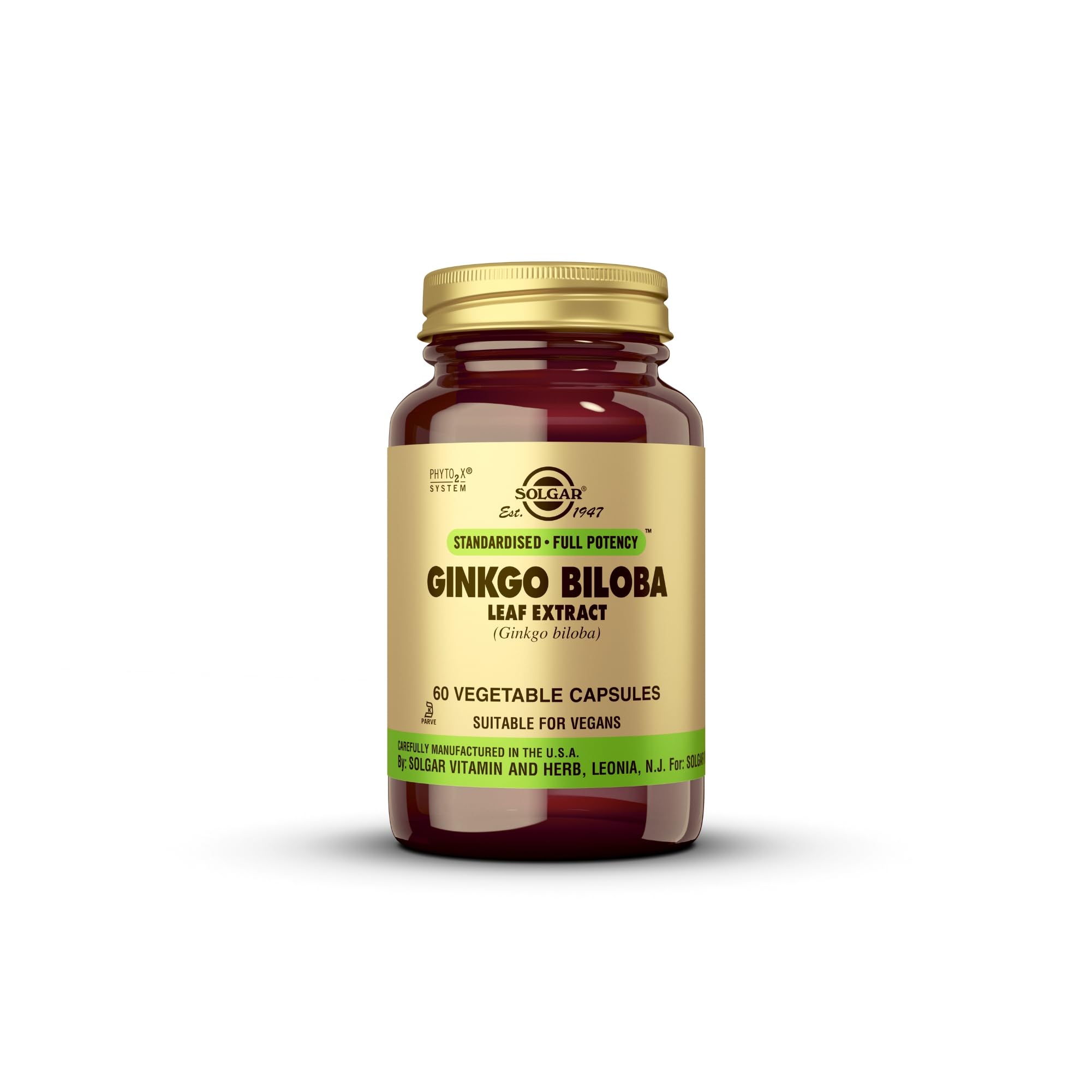 Solgar | Ginkgo Biloba Extracto De Hoja | 60 Cápsulas Vegetales, Color Marron, 100 g