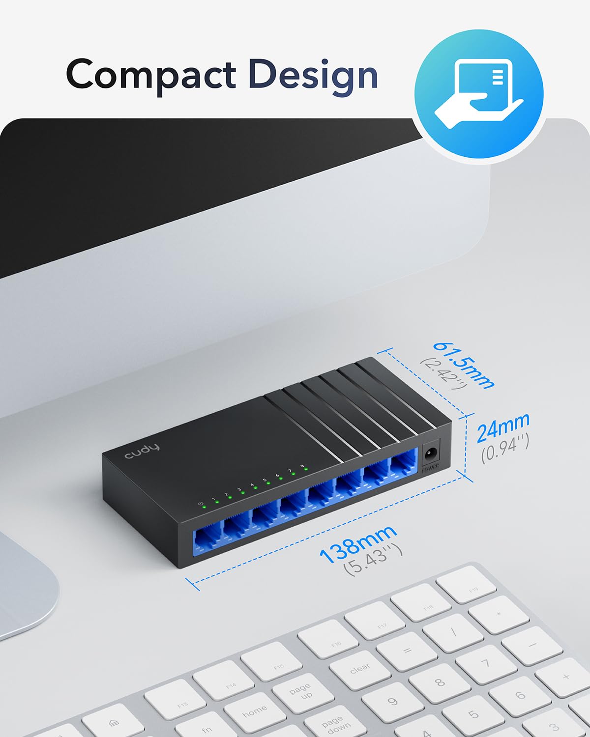 Cudy GS108D Gigabit 8-portowy przełącznik, pulpitowy rozdzielacz Ethernet, bez wentylatora, optymalizacja ruchu, Plug and Play