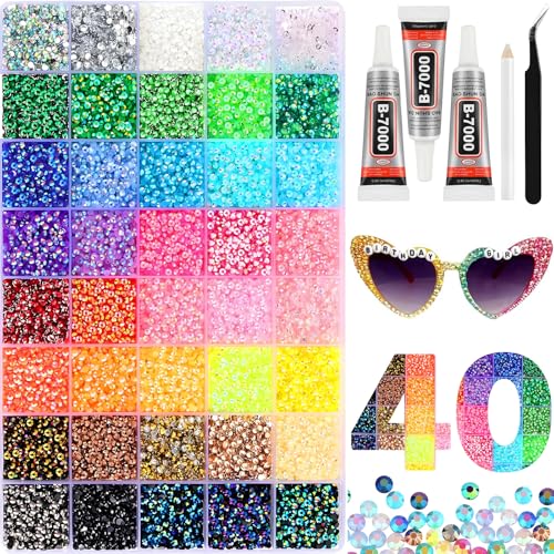 40 Farben DIY Glitzersteine Nägel Strasssteine Bedazzler Kit with Glue Glitzersteine Selbstklebend Bedazzling Kit Rhinestones für Basteln Diamond Painting Textilien Nail Charms