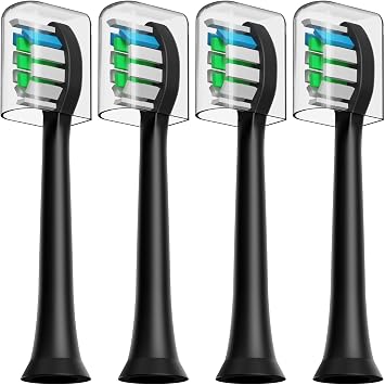 HUACO CARE Replacement Toothbrush Heads, 4 Brush Heads Compatible with H6 Plus, Dupont Bristle Black