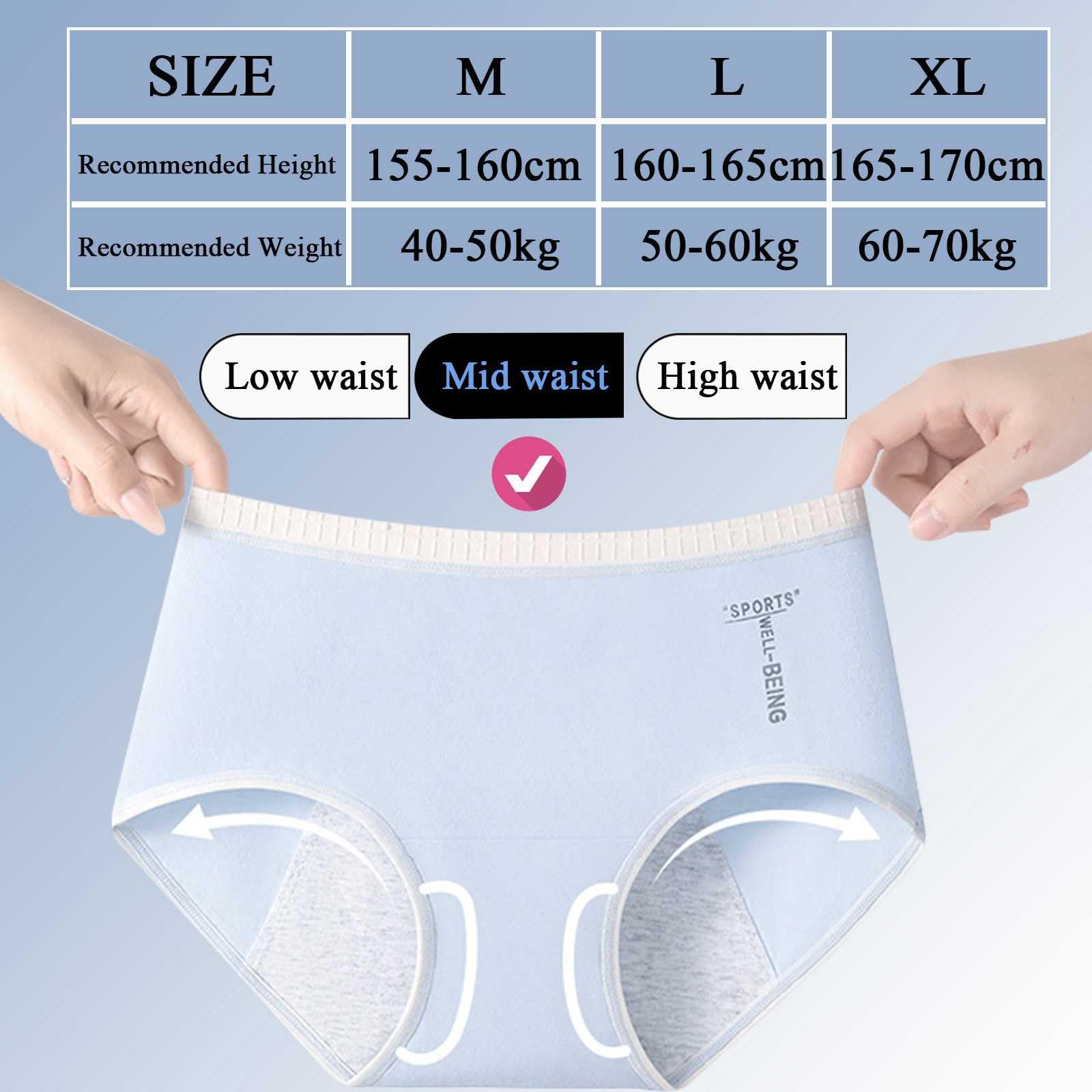Paquete de 6 bragas menstruales de algodón lavables para mujer, a prueba de fugas, de flujo pesado, de cintura media, cobertura completa