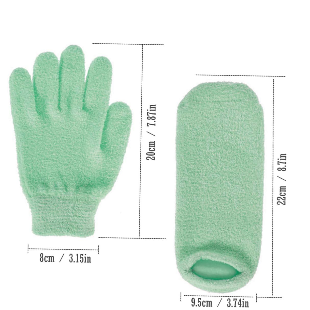 Cabilock 2 pares Guantes de Gel Hidratantes Exfoliantes para Manos y Pies para Cuidado Spa Blanqueamiento y Suavidad de Cutículas y Durezas Pack con Guantes y Calcetines Verdes