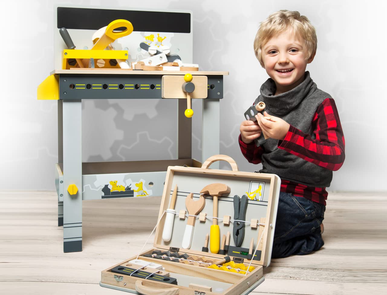 small Foot Werkbank Miniwob aus Holz, mit Werkzeug, umfangreichem Zubehör und Schraub-Set, für Kinder ab 3 Jahren, 11806