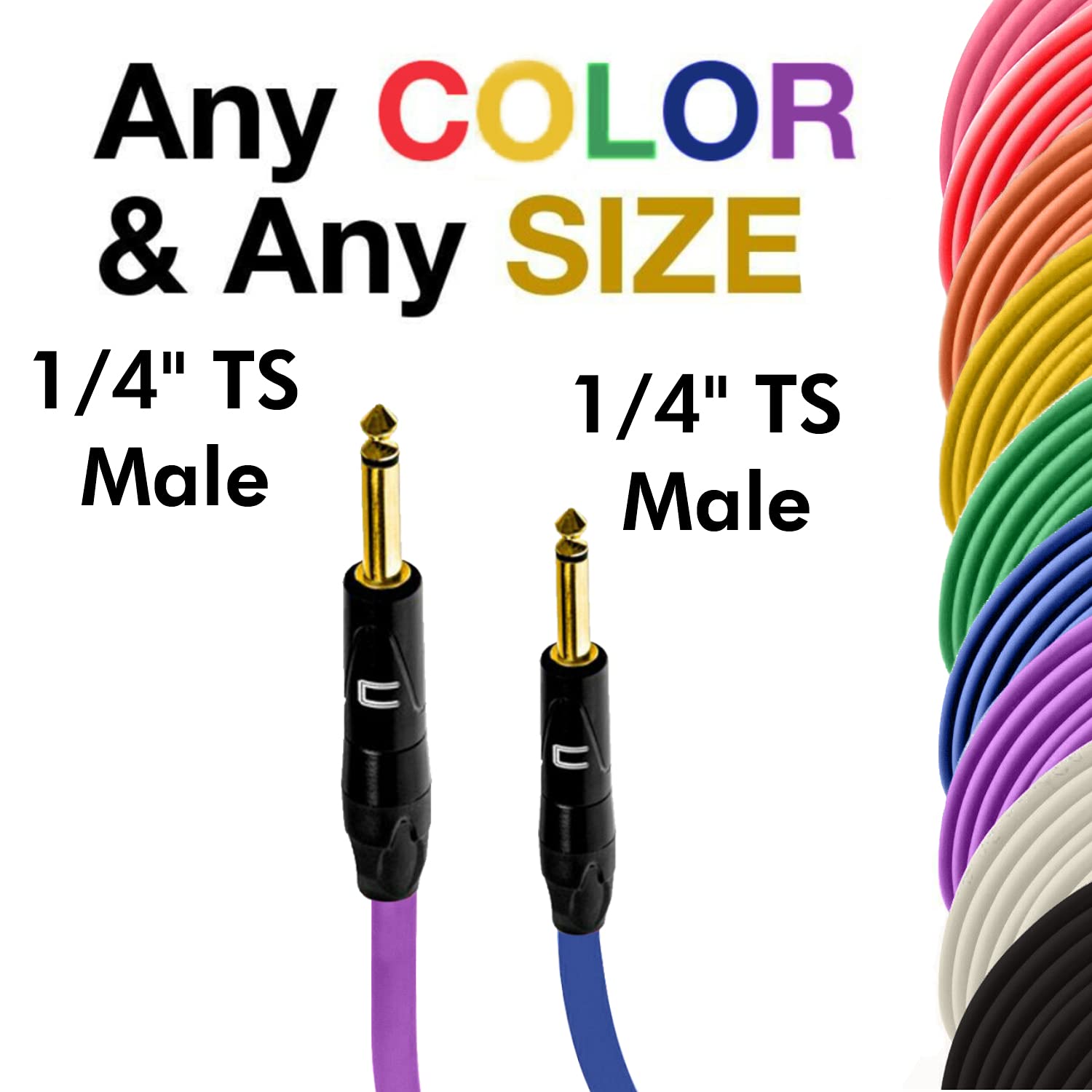 COLUBER CABLE 1/4" TS Male to 1/4" TS Male - 35 Feet - White - Pro 3-Pin Microphone Connector for Powered Speakers, Audio Interface or Mixer for Live Performance & Recording
