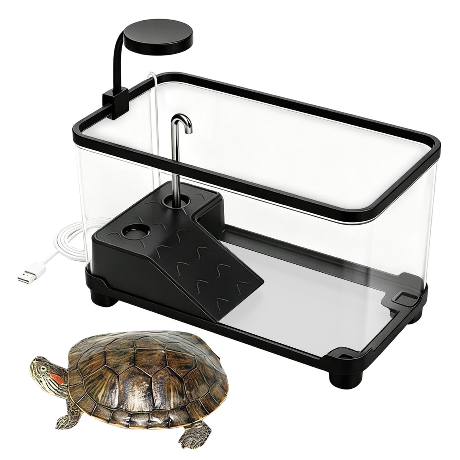 Tanque Transparente para Tortugas Terrario Transparente con Plataforma de | Terrario Tortugas para Hogar, Escritorio, Salón, Lugar de Trabajo, Dormitorio, Tienda