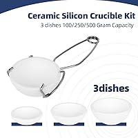 Vista 6 de Juego de 4 tazones de cerámica fundidos pequeños con diseño de crisol de cerámica fundida, oro y plata con pinzas para látigo, mango 2A