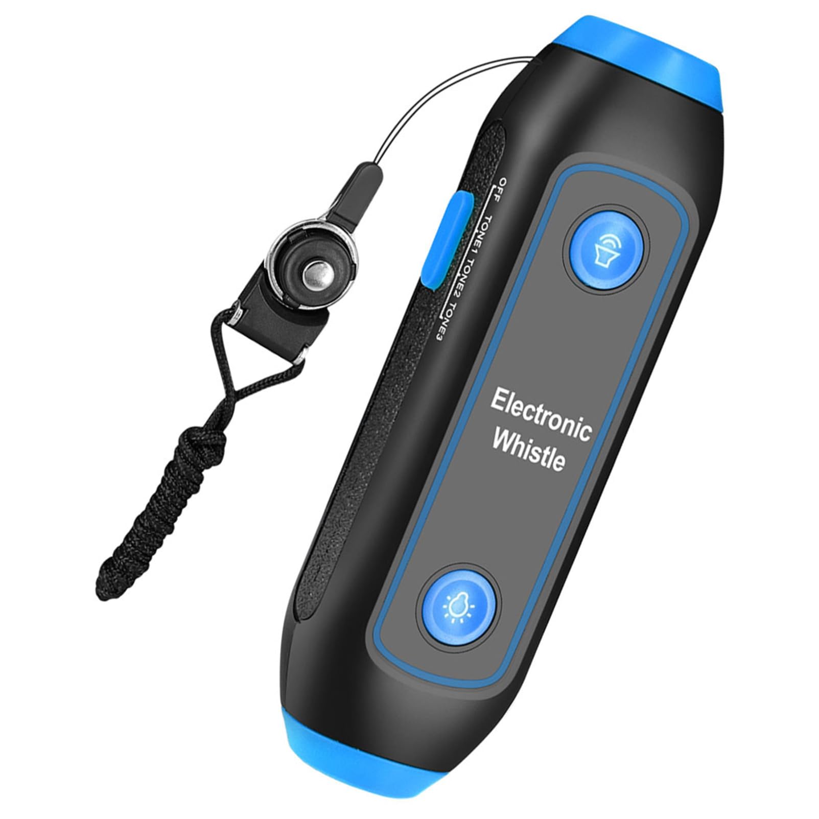 ABOOFAN Sifflet Électronique Arbitre à Haut Volume Multifonction avec Lampe Torche LED Bleu sans Pile avec Cordon pour Entraîneurs Enseignants Secours Plein Air Sport Randonnée