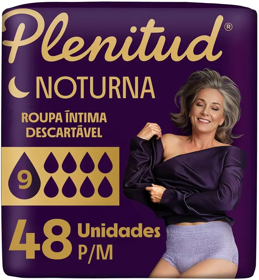 Plenitud Roupa Íntima Noturna para Incontinência P/M 2X24-48 Un